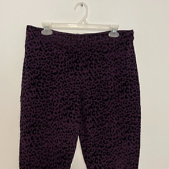 SUSAN GRAVER Weekend Flocked Cotton Spandex Leggings Purple Leopard Cheetah M - Picture 3 of 12